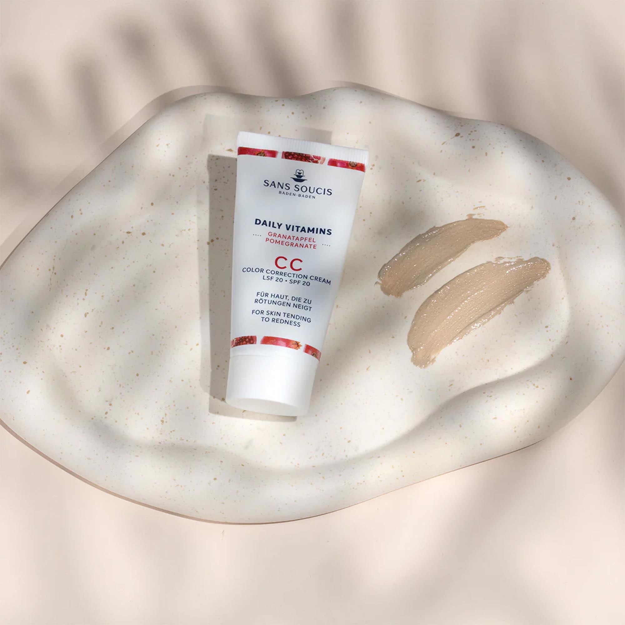 Vitaminas diarias crema facial correctora con color para pieles con tendencia al enrojecimiento cosmética alemana natural SansSoucis