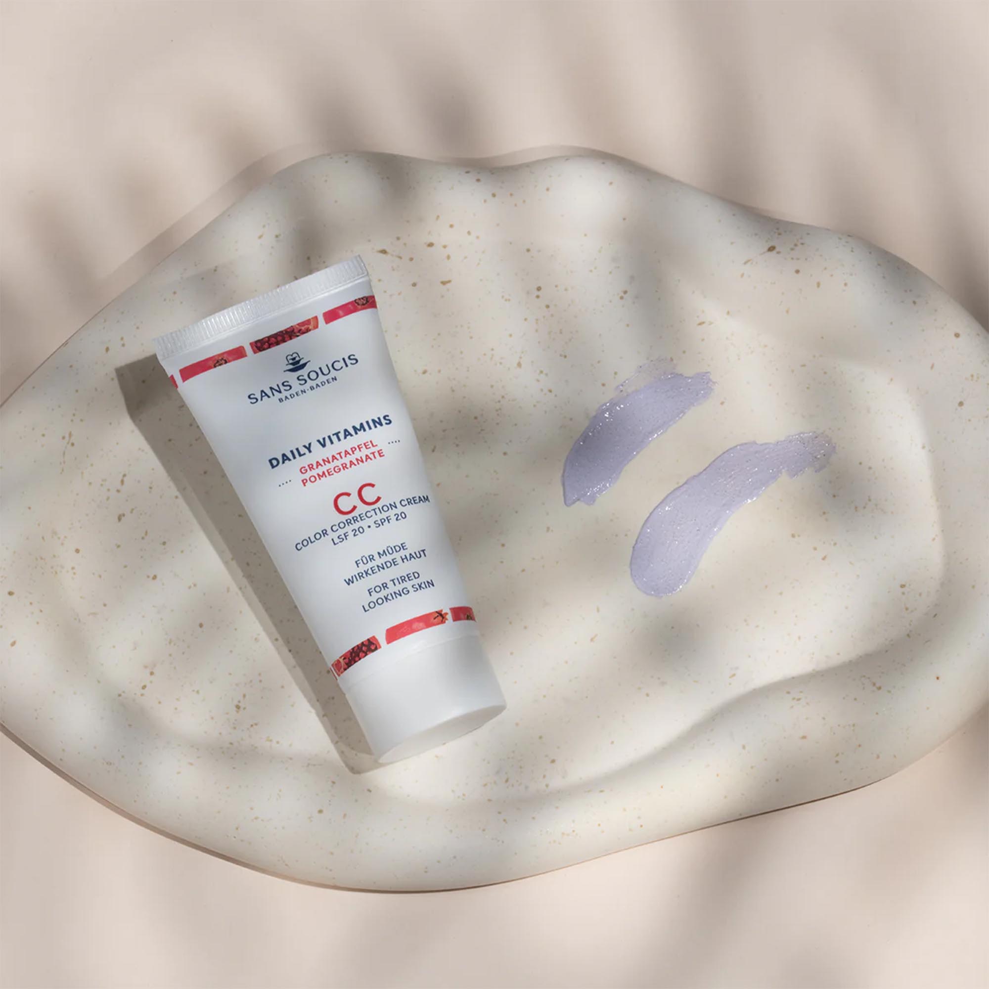 Vitaminas diarias crema facial correctora con color spf20 para piel con aspecto cansado cosmética alemana natural SansSoucis